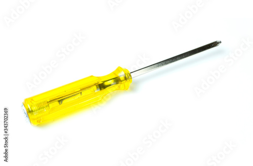 Yellow screwdriver isolated on white background.