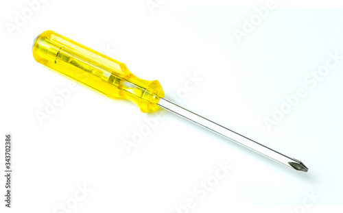 Yellow screwdriver isolated on white background.