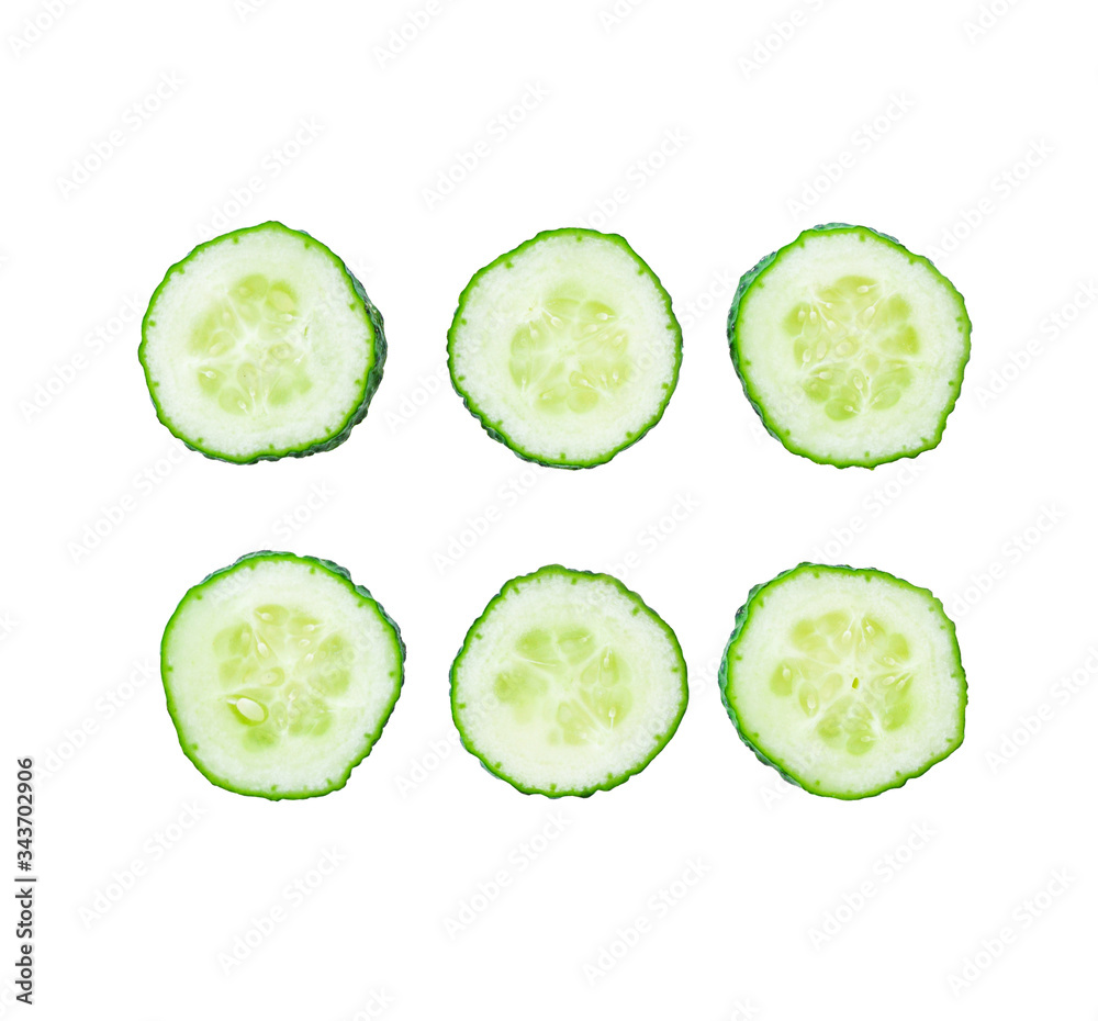Set of slice of cucumber isolated on white background. Set of slice of cucumber isolated on white background.