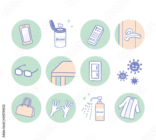 Bacteria dirty place and sterilization icon