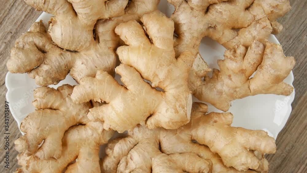 Ginger root on a plate. Ginger root on a plate.