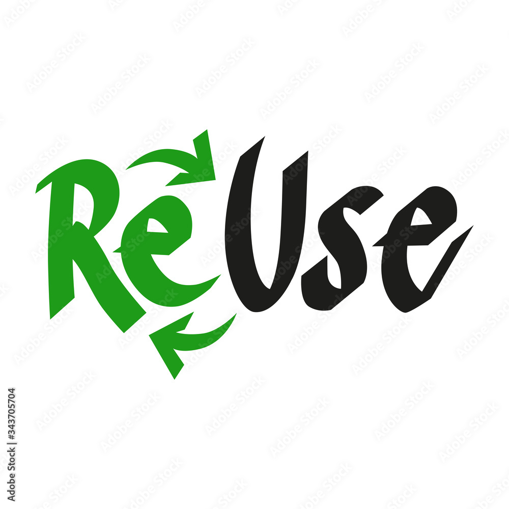 ReUse icon with brushpen lettering. Creative vector design for postcard, banner or print. Hand-drawn calligraphy isolated on white background. Ecology concept. ReUse icon with brushpen lettering. Creative vector design for postcard, banner or print. Hand-drawn calligraphy isolated on white background. Ecology concept.
