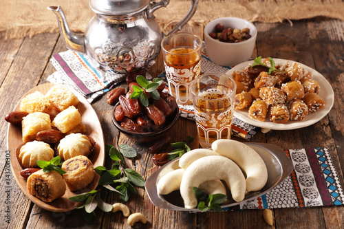 assorted of arabian pastry and mint tea
