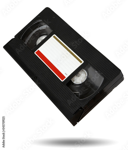 old black VHS video tape cassette isolated on white background