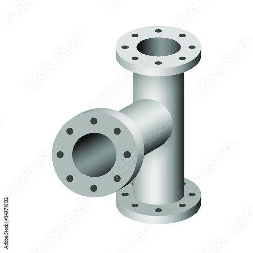 Pipe vector icon. Made from steel or metal connection by flange fitting fixing by screw and bolt. Part for pipeline construction to transport oil and gas in industry, water in plumbing and irrigation.