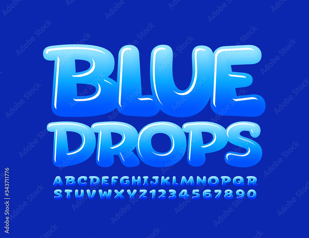 Vector creative sign Blue Drops. Glossy Funny Font. Comic Alphabet Letters and Numbers
Vector creative sign Blue Drops. Glossy Funny Font. Comic Alphabet Letters and Numbers