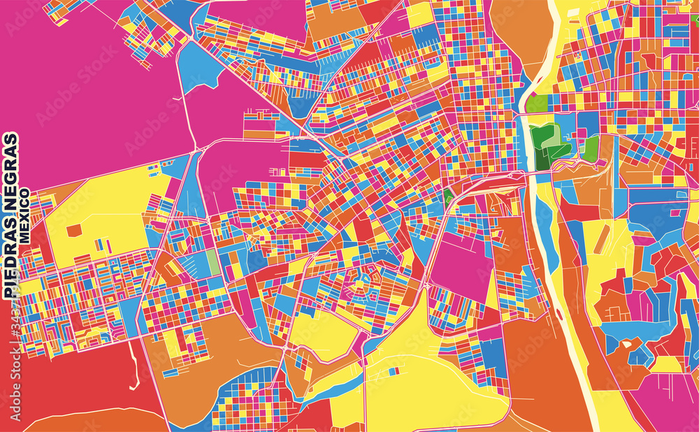Piedras Negras, Coahuila, Mexico, colorful vector map