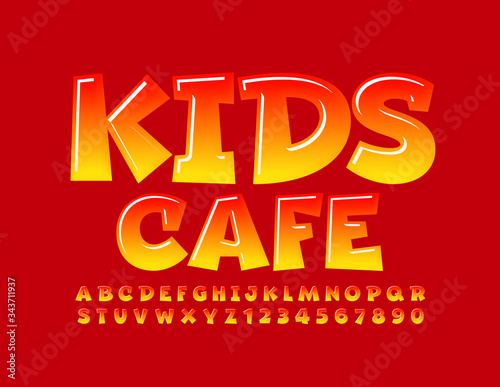 Vector bright template Kids Menu. Red and Yellow glossy Font, Playful Alphabet Letters and Numbers
