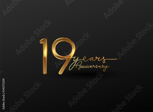 19 Years Anniversary Logo Golden Colored isolated on black background, vector design for greeting card and invitation card