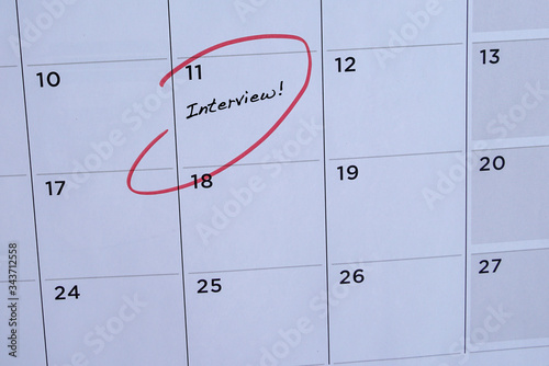 Interview, words in calendar. Circled in red.