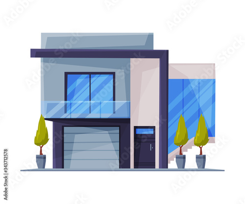 Cottage House Facade, City Street Building, Modern Residential House Real Estate Flat Vector Illustration