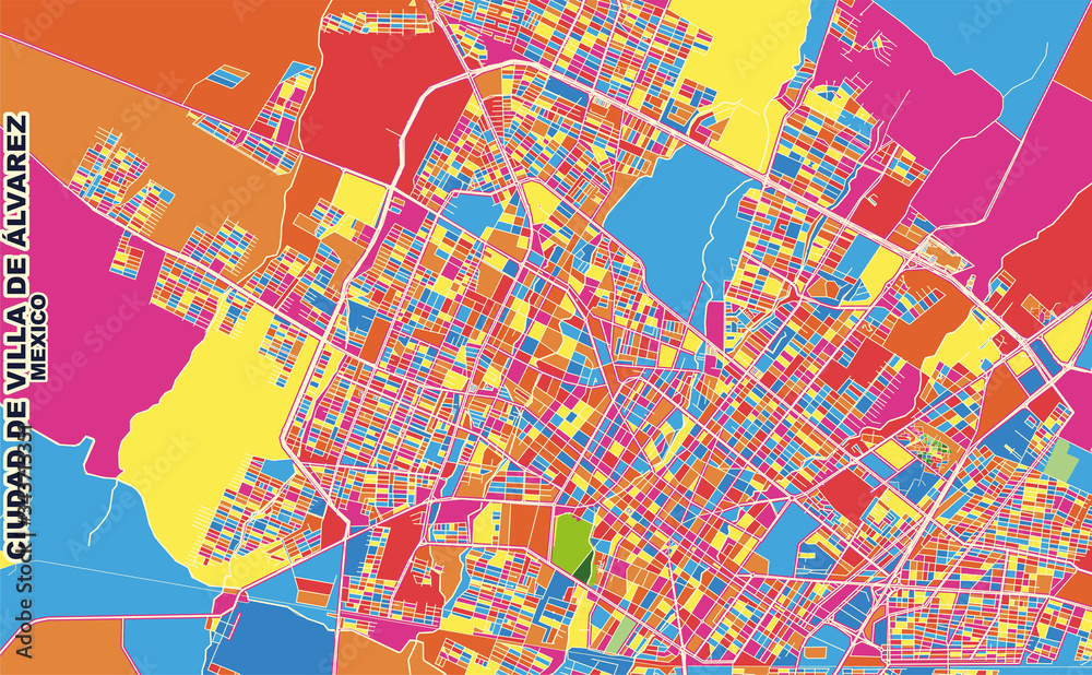Ciudad de Villa de Álvarez, Colima, Mexico, colorful vector map