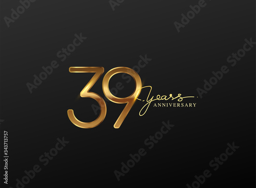 39 Years Anniversary Logo Golden Colored isolated on black background, vector design for greeting card and invitation card