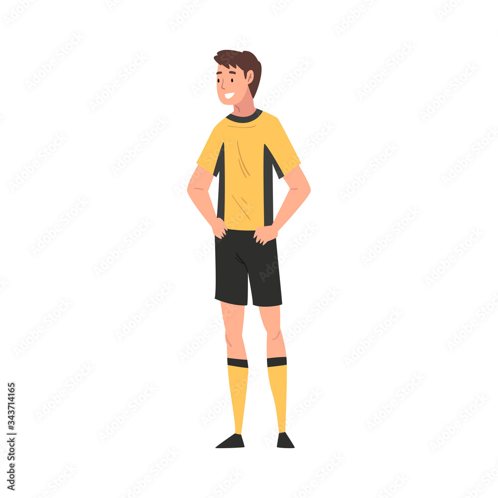 Man Soccer Player in Sports Uniform, Male Athlete Character Vector Illustration