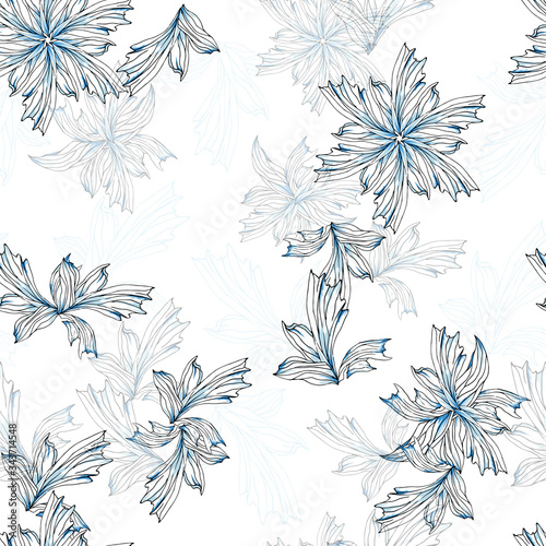 Light floral pattern on a white background. Vector illustration of delicate contour flowers for fabric.