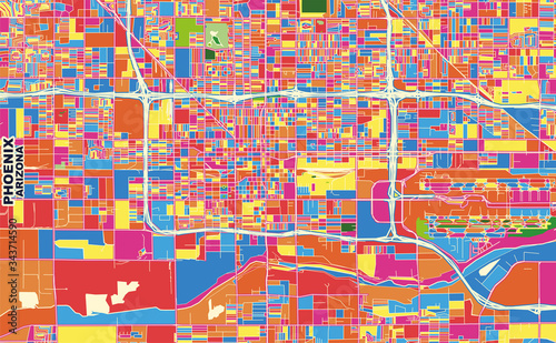 Phoenix, Arizona, U.S.A., colorful vector map