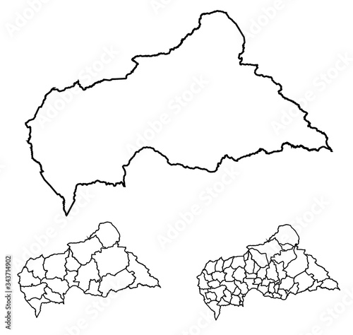 Central African Republic outline map administrative regions