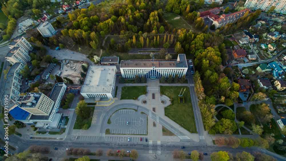 Aerial View of Rivne City on Sunset