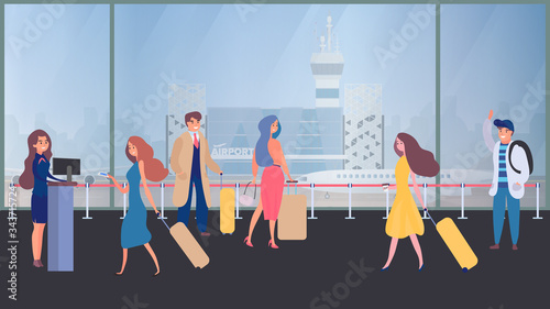 Business people in airport terminal, security check, checkpoint, security, security gate, airport security, business travel vector illustration