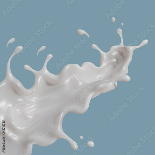 Milk splash soft abstract shapes , isolated on Blue background , 3d illustration 3D Rendering
