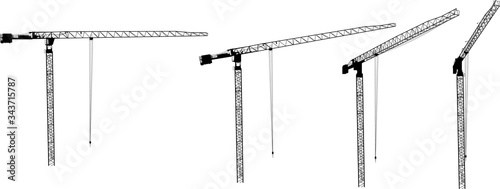 industrial high hoisting crane four views on white