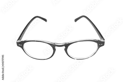 Black Eye Glasses Isolated on White. Black eye glasses spectacles with shiny black frame For reading daily life To a person with visual impairment.