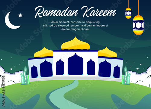 Wallpaper Mural Ramadan Kareem Poster with Mosque and Lantern Illustration on green background Torontodigital.ca