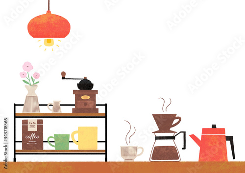 カフェの水彩風イラスト 白バック