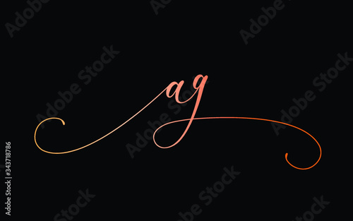 ag or a, g Lowercase Cursive Letter Initial Logo Design, Vector Template