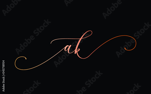 ak or a, k Lowercase Cursive Letter Initial Logo Design, Vector Template