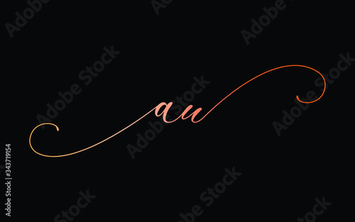 au or a, u Lowercase Cursive Letter Initial Logo Design, Vector Template