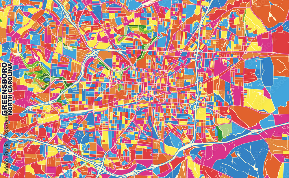 Greensboro, North Carolina, U.S.A., colorful vector map