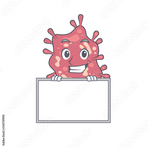 Smiling haemophilus ducreyi cartoon design style has a board