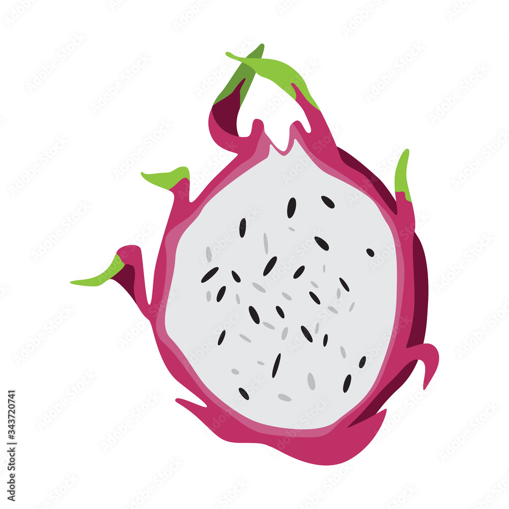 Tropical fruit - pitaya. Dragon Fruit. Half pitaya for web design isolated on white background.
