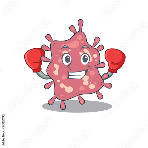 A sporty boxing athlete mascot design of haemophilus ducreyi with red boxing gloves