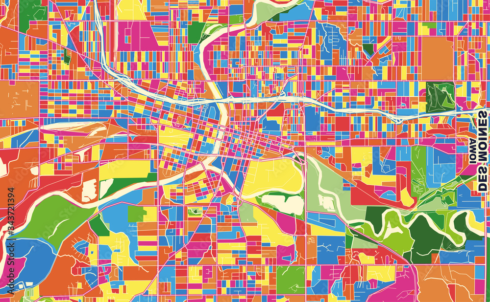 Des Moines, Iowa, USA, colorful vector map