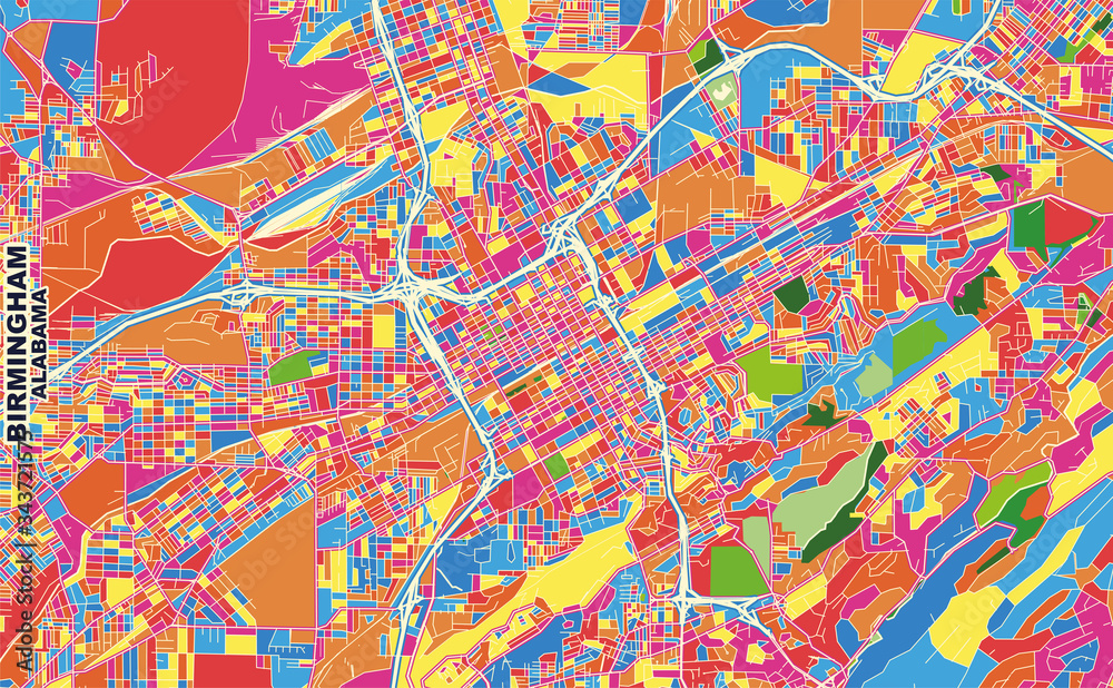 Birmingham, Alabama, USA, colorful vector map