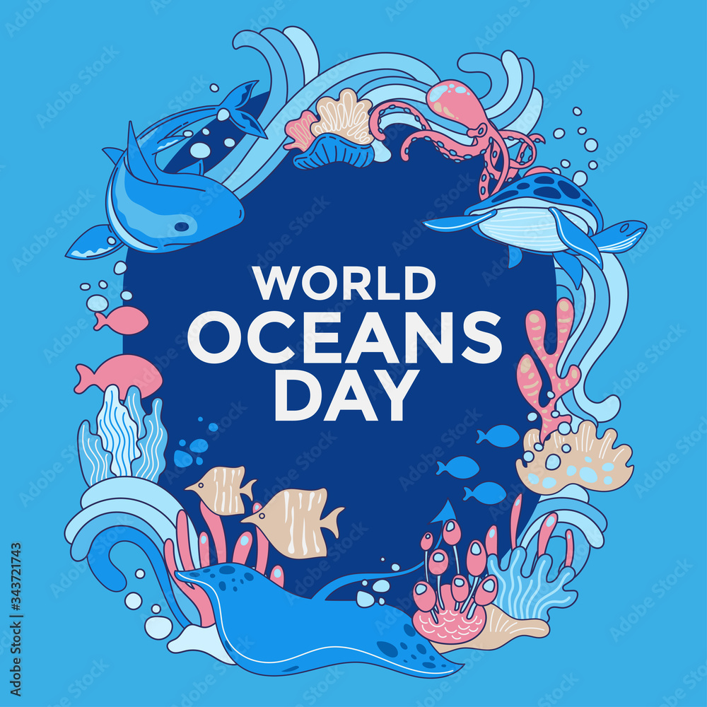 Vector illustration environment ecosystem dedicated to World ocean day