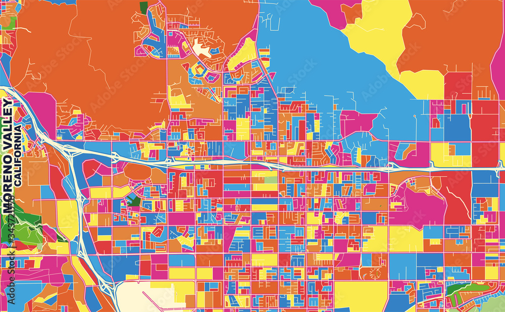 Moreno Valley, California, USA, colorful vector map