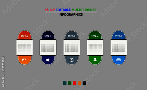 round multipurpose infographic template designs for business medical education marketing with 5 steps option photo