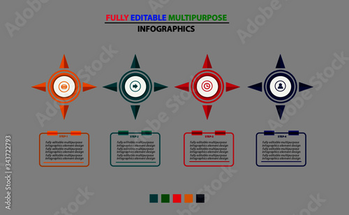 round circular multipurpose infographic template designs for business medical education marketing with 4 steps options photo