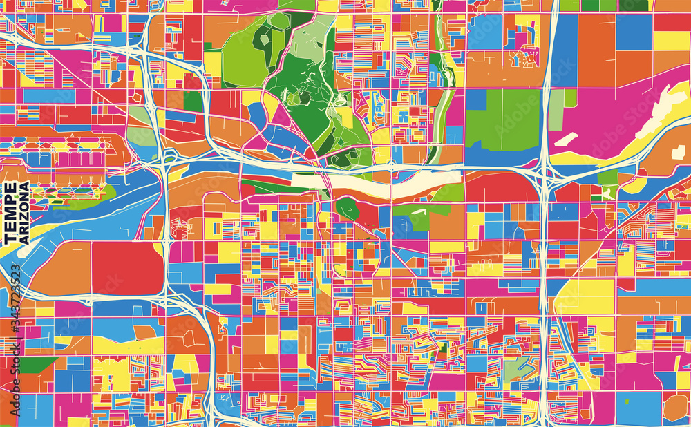 Tempe, Arizona, USA, colorful vector map