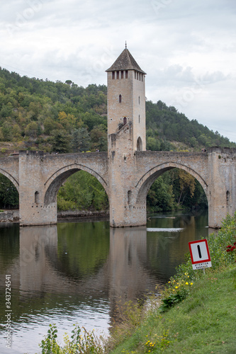 The medieval Pont Valentre over the River Lot, Cahors, The Lot, France