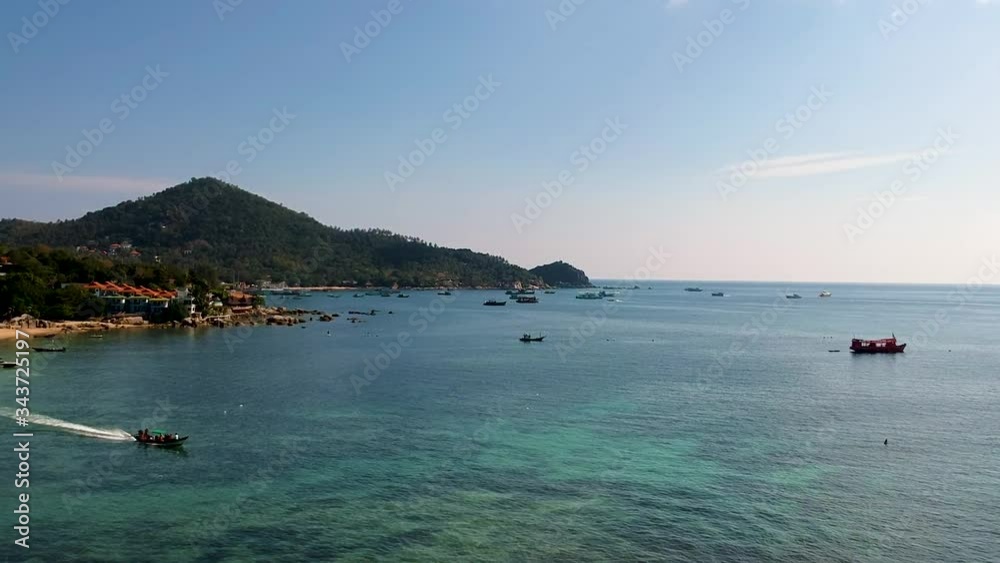 Aerial establishing shot of beautiful Sairee Beach Koh Tao, Thailand Aerial establishing shot of beautiful Sairee Beach Koh Tao, Thailand