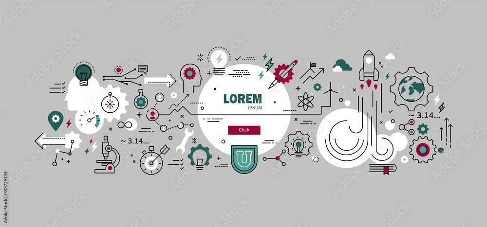 Banner for the web. Vector image Home page of educational site. Polytechnical Institute. Stylized pictures denoting technology, science, discoveries, education. Banner for the web. Vector image Home page of educational site. Polytechnical Institute. Stylized pictures denoting technology, science, discoveries, education.