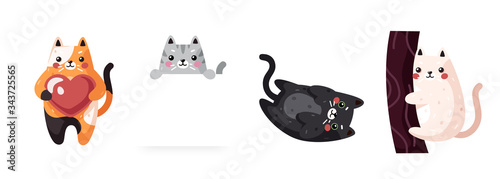 Vector cats. Cute cat set isolated. Funny cartoon animal characters. Different poses and emotions. Flat eps10 illustration.