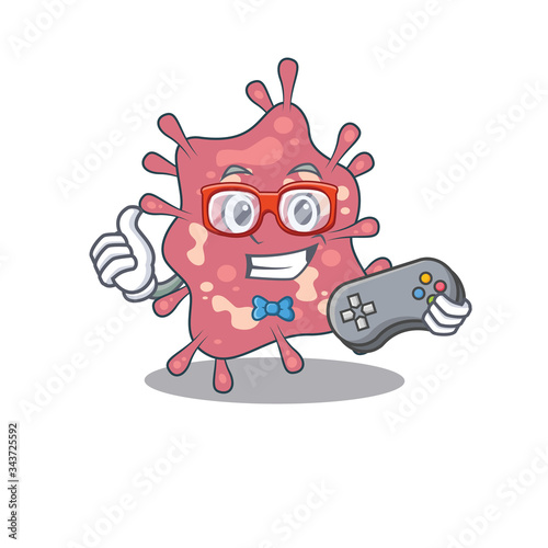 Mascot design concept of haemophilus ducreyi gamer using controller
