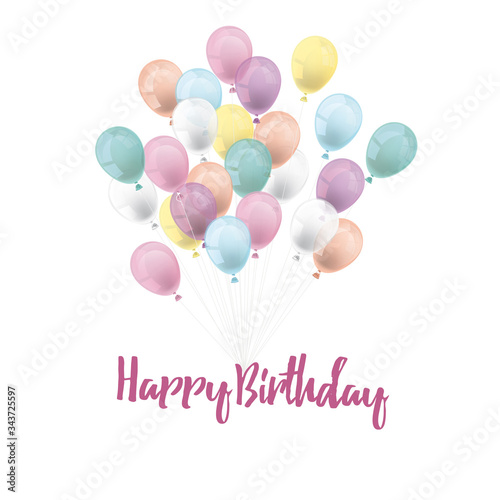 Pastel Colored Transparent Balloons Bunch Happy Birthday