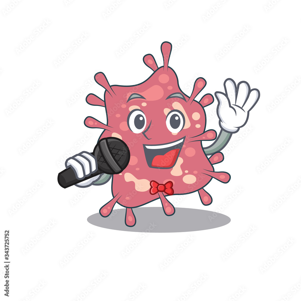 Fototapeta Talented singer of haemophilus ducreyi cartoon character holding a microphone