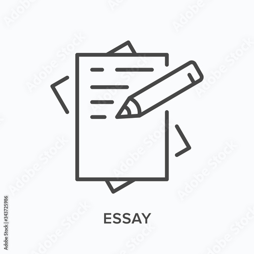 Essay line icon. Vector outline illustration of paper and pen. Paperwork pictorgam photo
